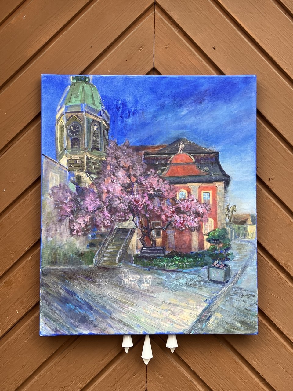 Kirchturm im Frühling — Öl auf Leinwand, Tanya Sava