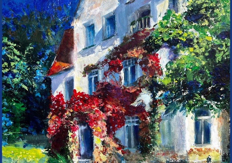 Haus mit roten Blättern — Öl auf Leinwand, Tanya Sava